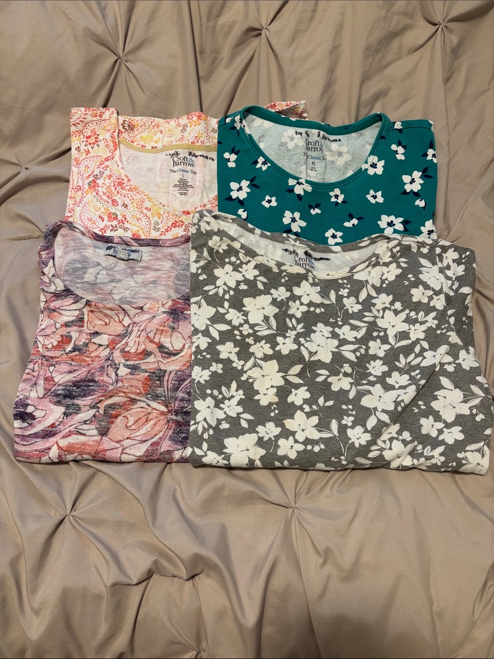 croft & barrow Floral Short Sleeve Tee Set in Gray, Teal, Pink, Multicolor